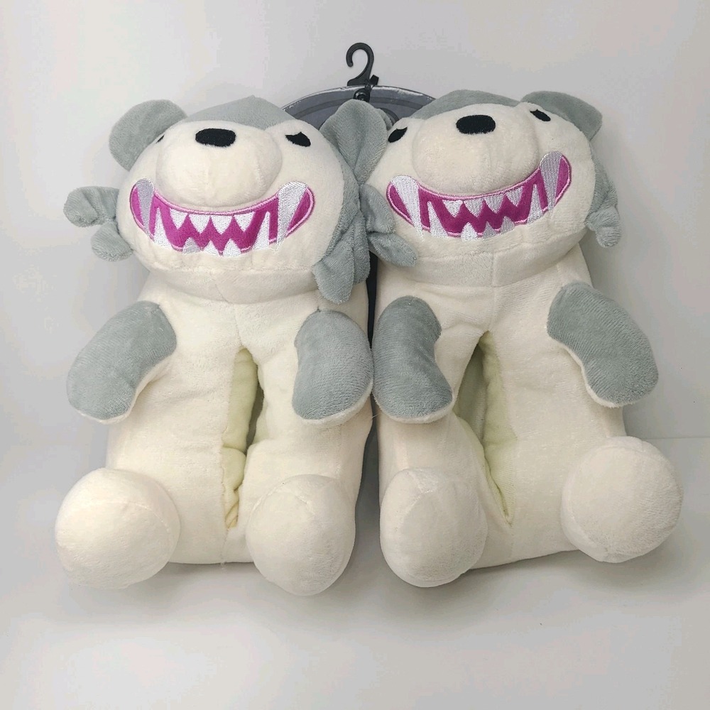 Deddy Bears Wolf Plush Slippers – Gray & White – Women's‎ Small – NEW